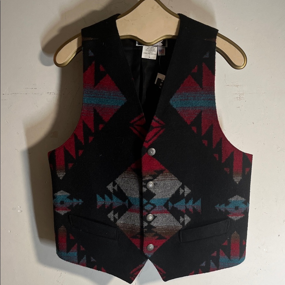 Vintage NEW Rhonda Stark Wool Blend USA Vest Southwestern Aztec